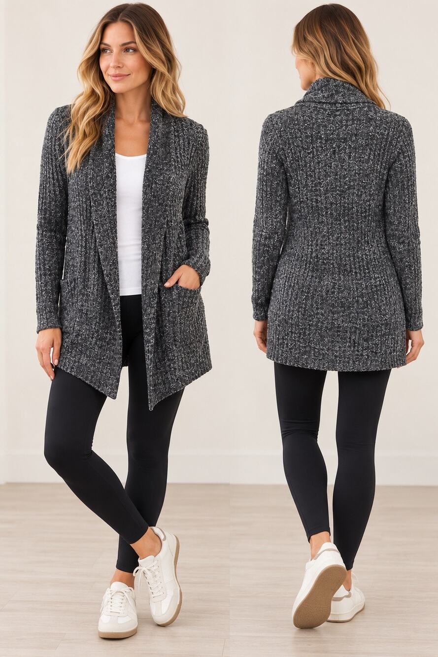 Cozy Chic Lite Luxe Lounge Barefoot Dreams Montecito Marled Cardigan Gray XS